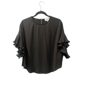 Joseph Ribkoff Black Ruffle Sleeve Blouse Size 6 Zipper Women's Work Flutter